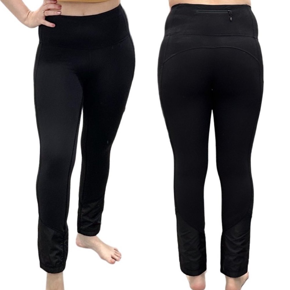 Lululemon Straight Leg Ankle Pant Leggings Pockets Water Resistant Cuffs Black